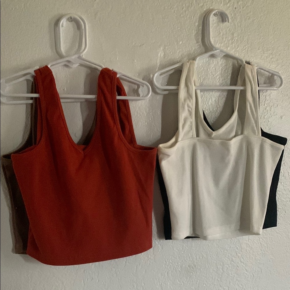 4 Stylish Women's Red, White, brown, white and black tops